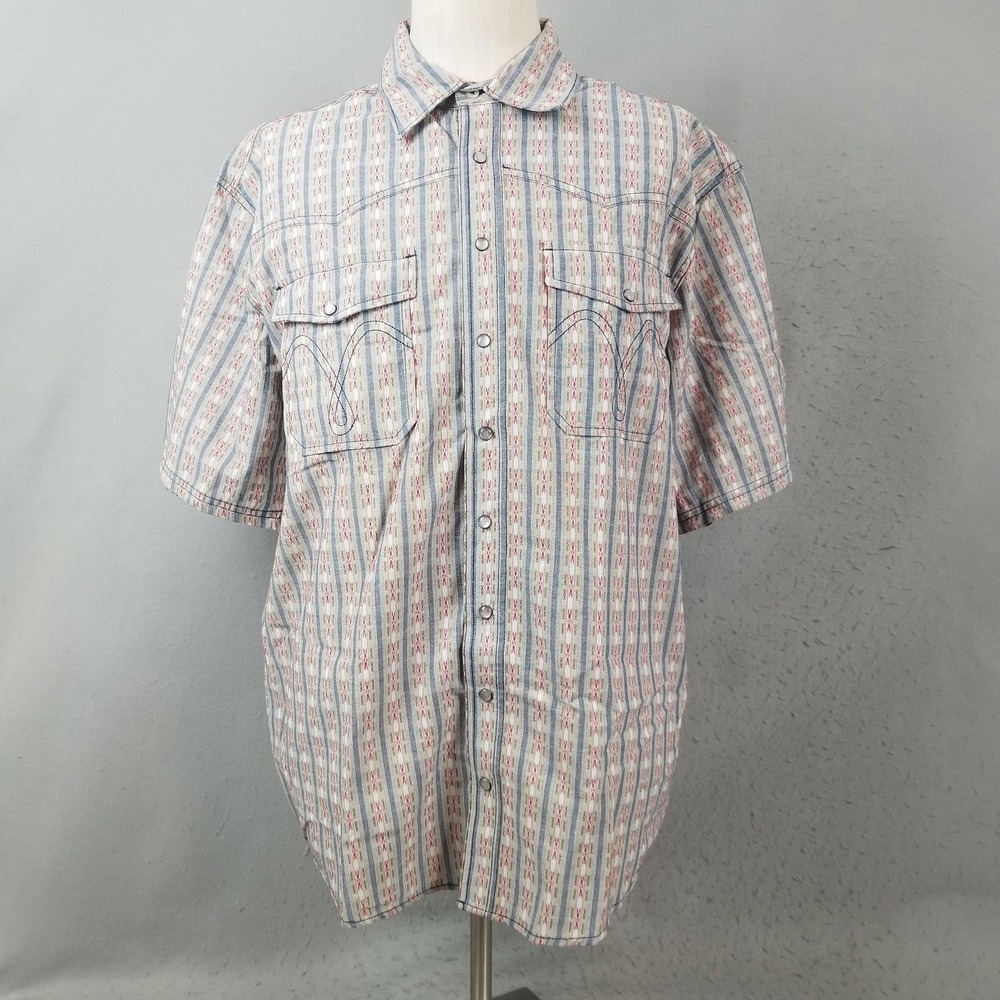 C.E. Schmidt Workwear Shirt Mens L Blue Stripe Western Pearl Snap Cowboy